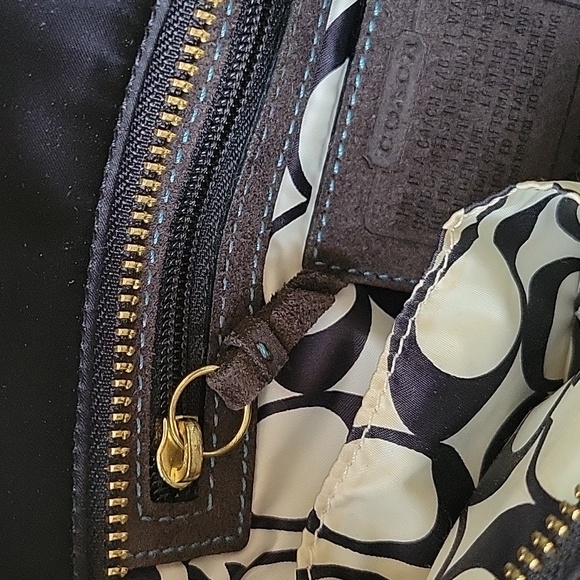 Coach Hampton Mini Nylon Shopper Tote Leather Dark Brown Leather Trim - Picture 10 of 16